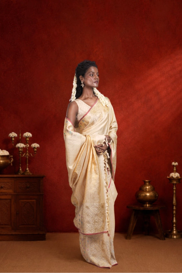 Cream Kanchipuram Silk Saree