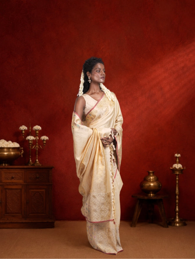 Cream Kanchipuram Silk Saree
