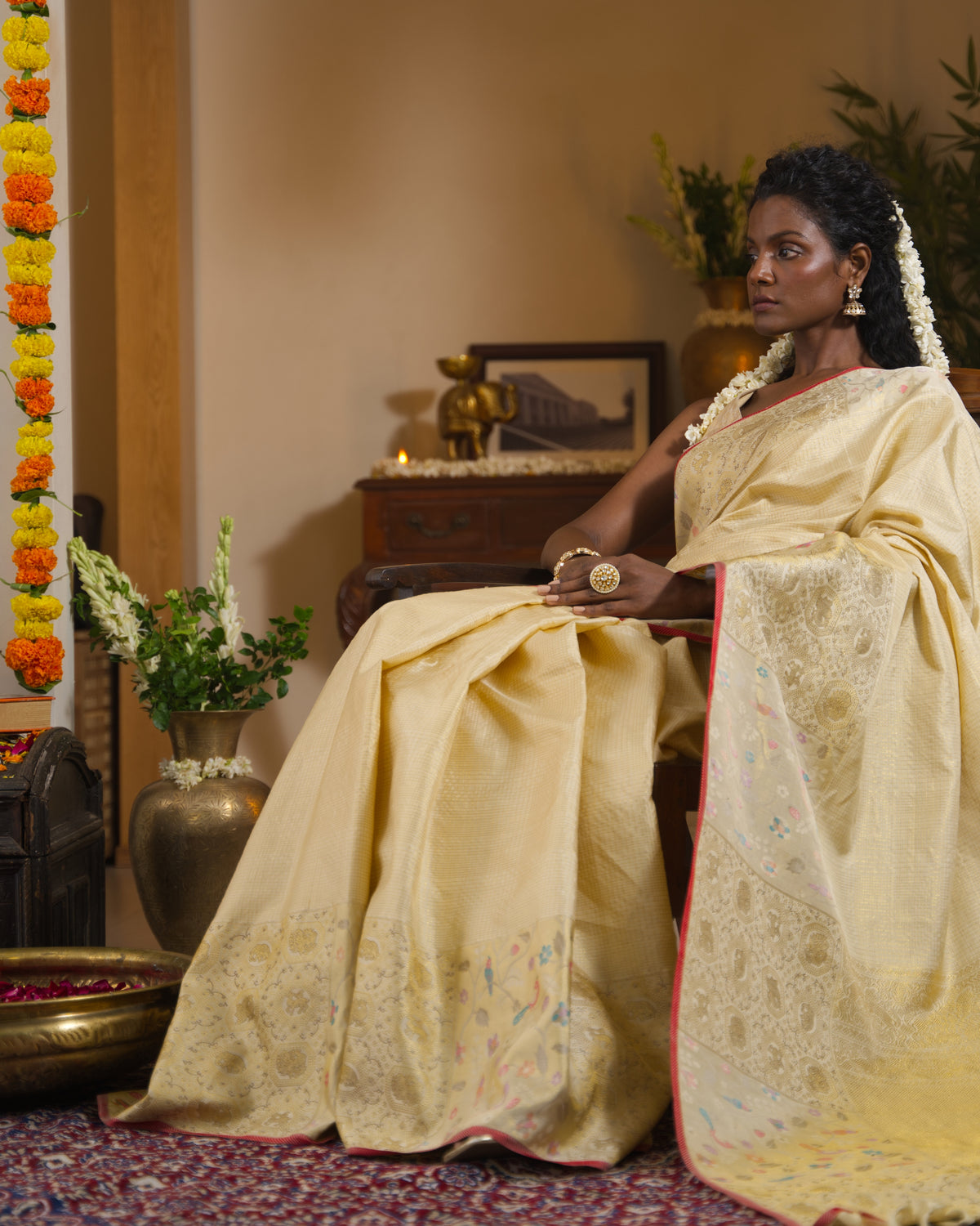 Cream Kanchipuram Silk Saree