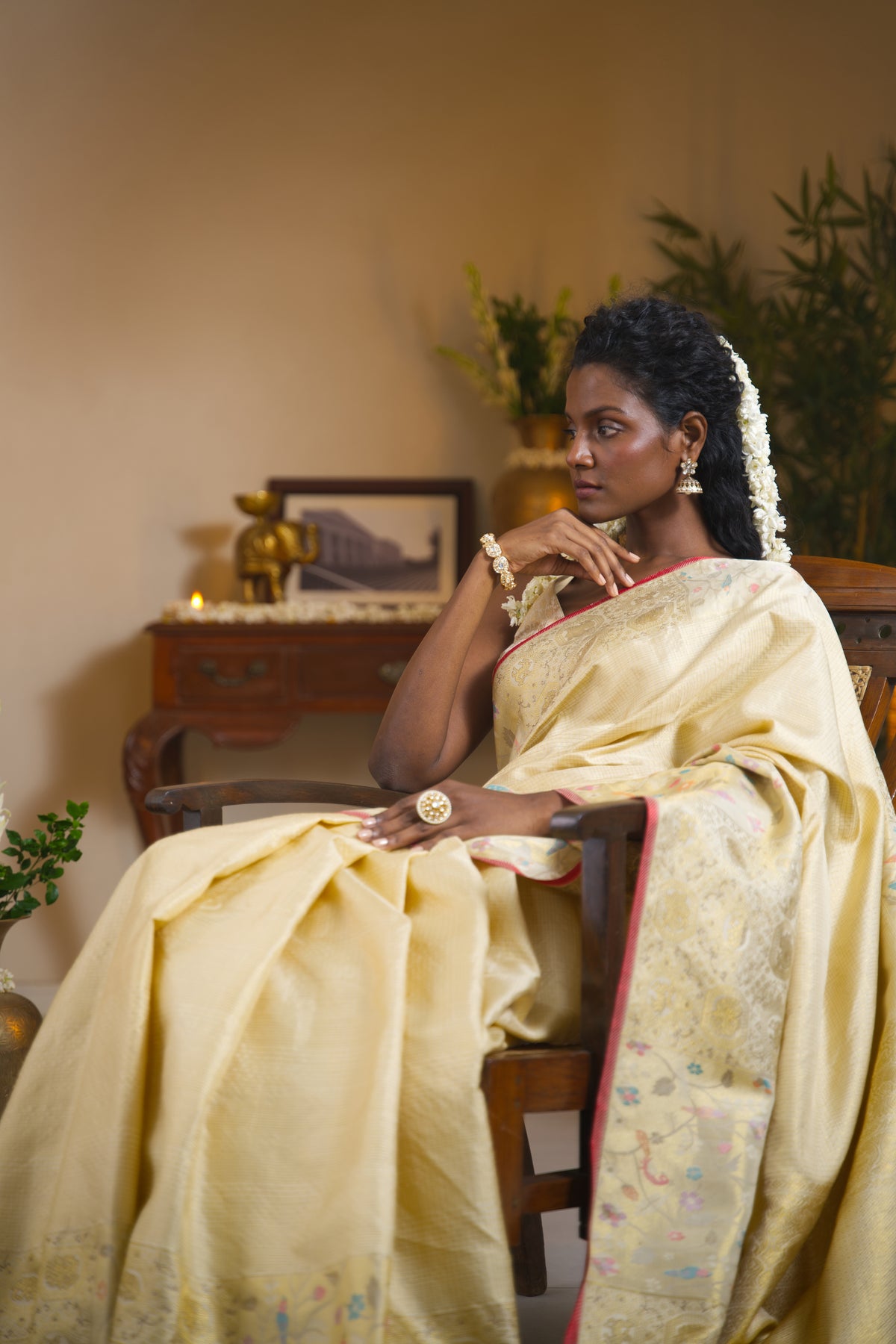 Cream Kanchipuram Silk Saree
