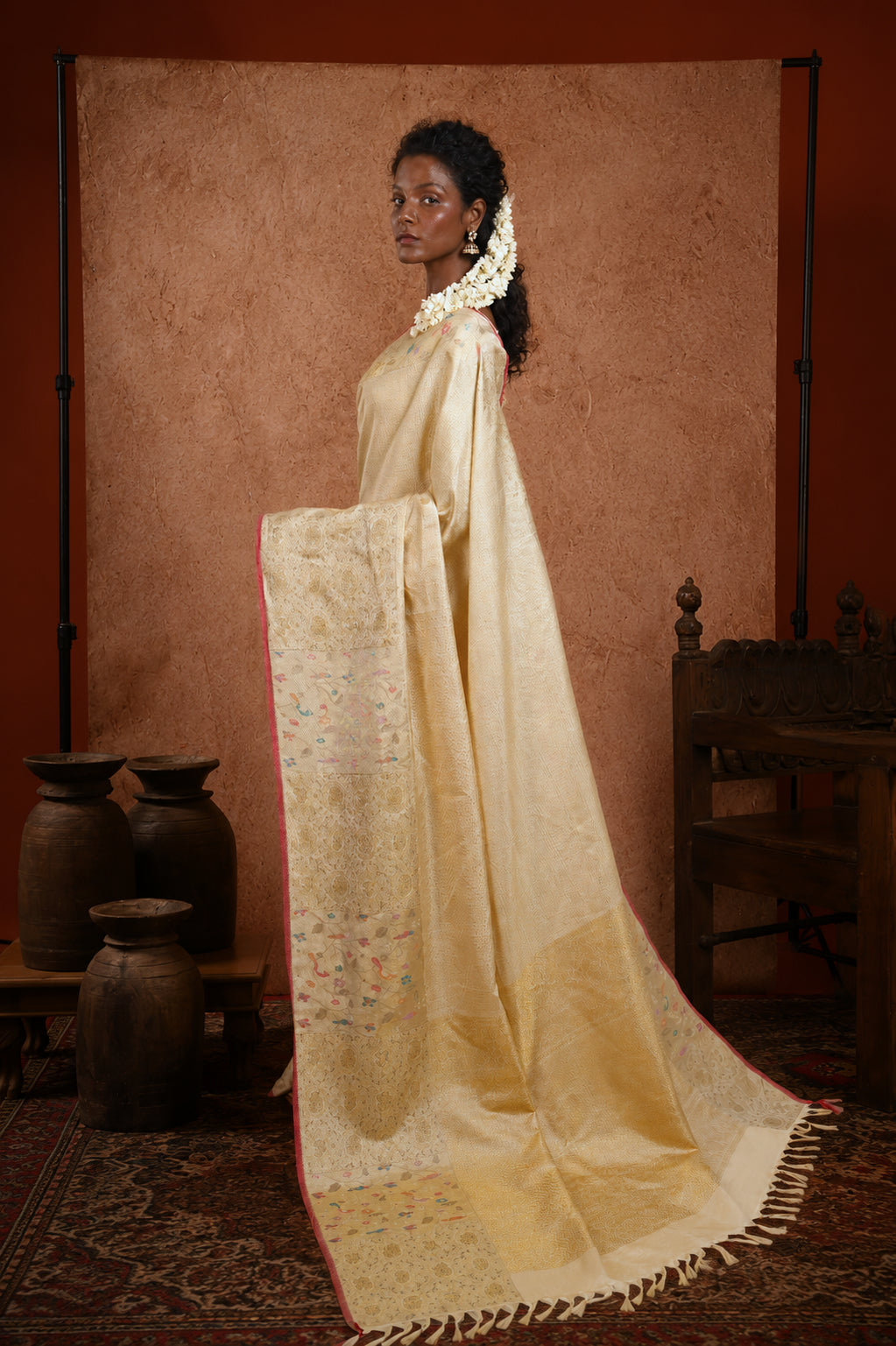 Cream Kanchipuram Silk Saree