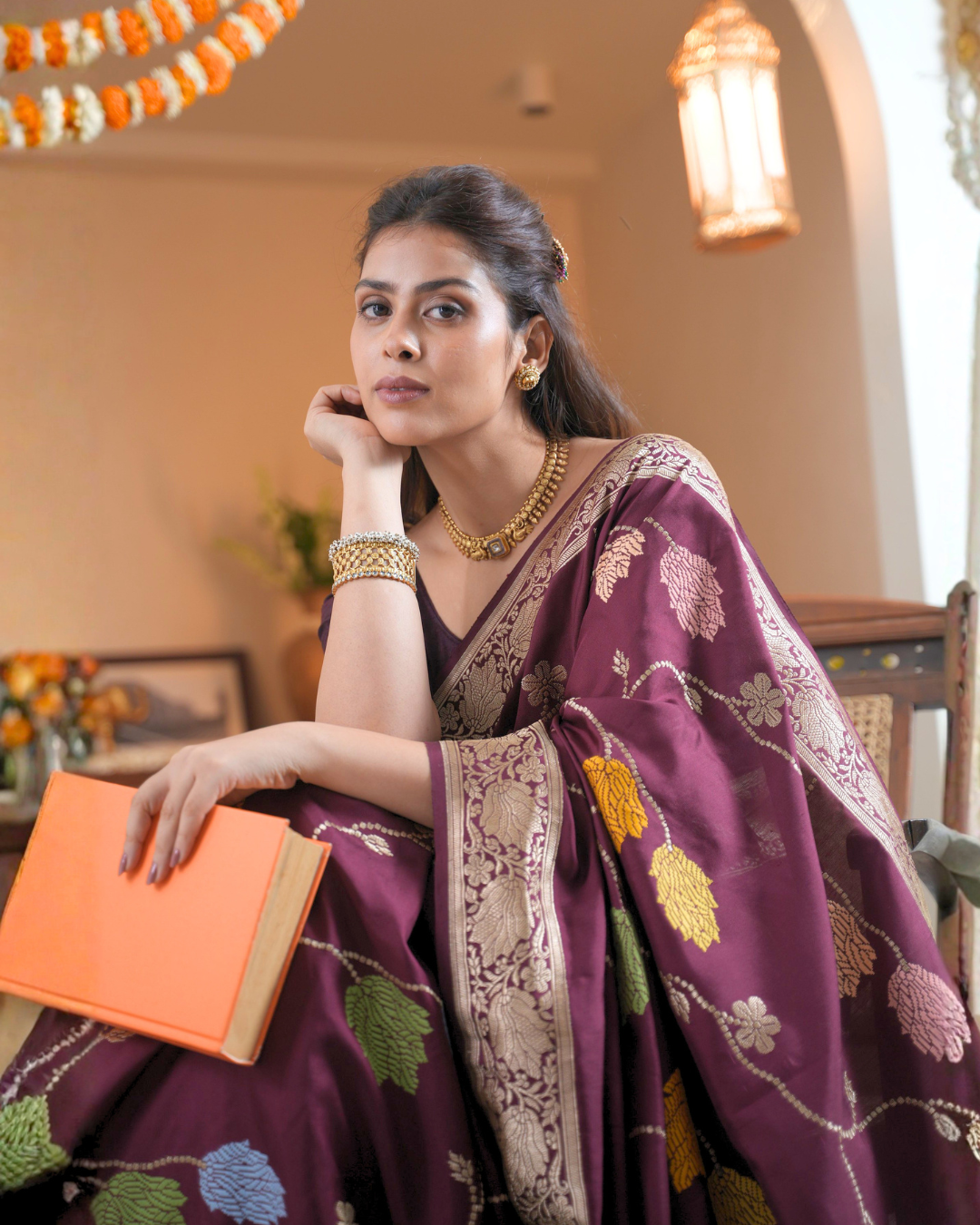 Wine Banarasi Silk Saree