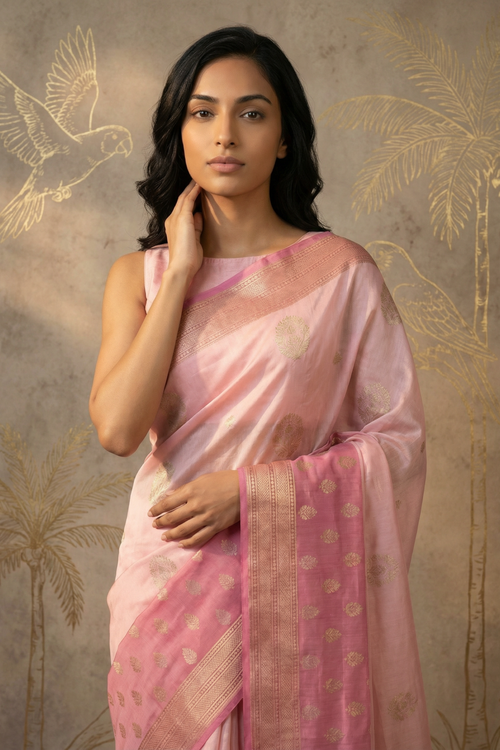 Baby Pink Banarasi Silk Saree