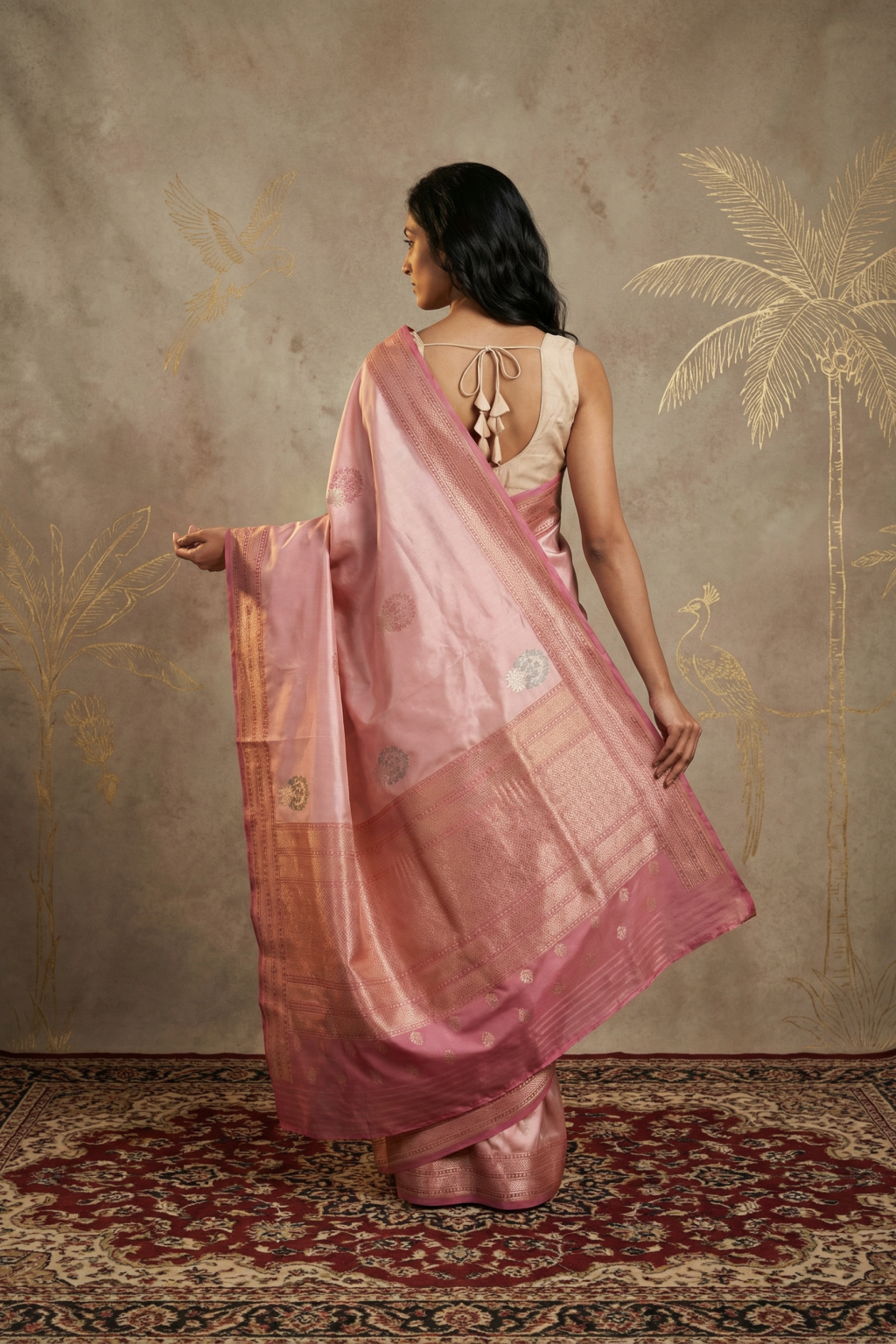 Baby Pink Banarasi Silk Saree