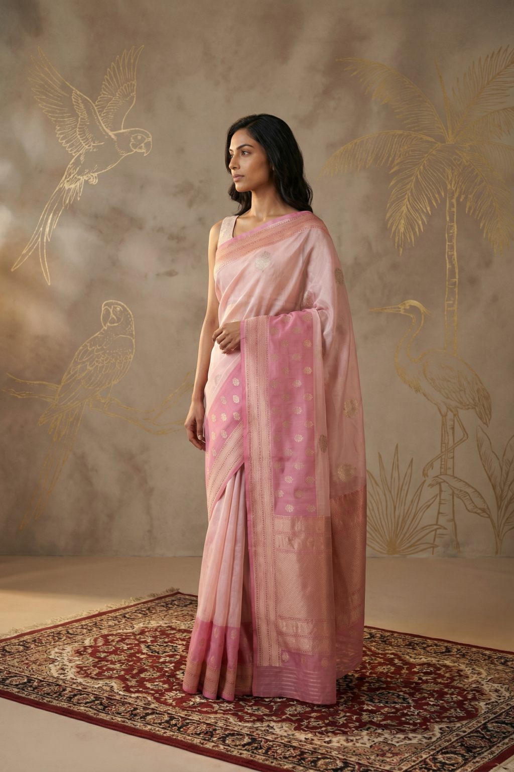 Baby Pink Banarasi Silk Saree