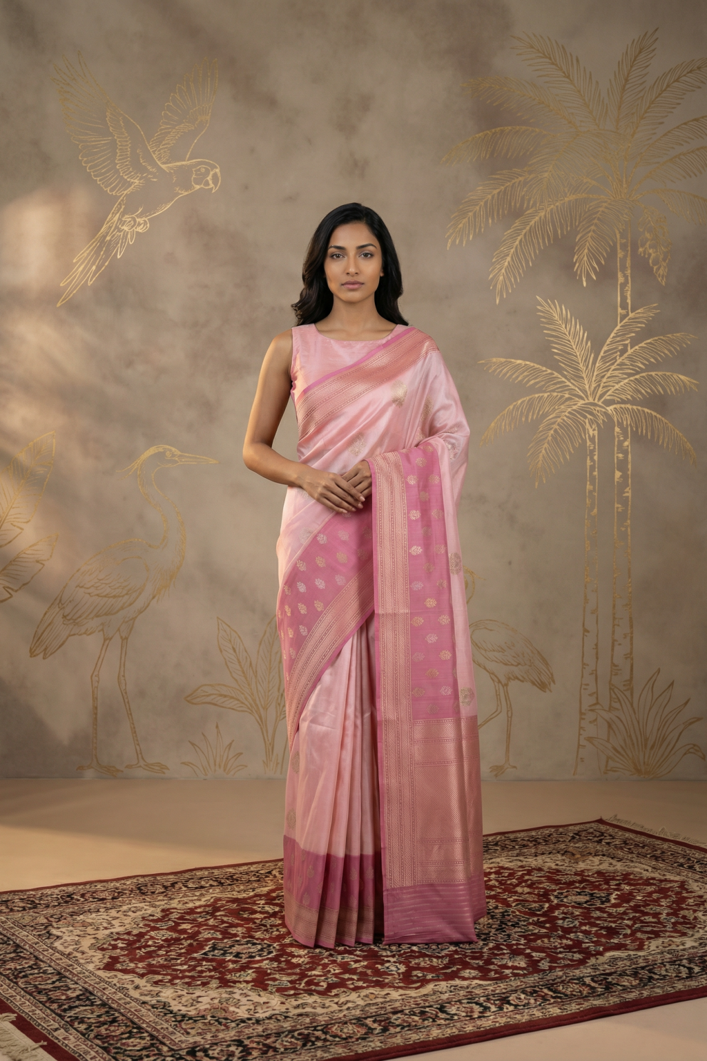 Baby Pink Banarasi Silk Saree