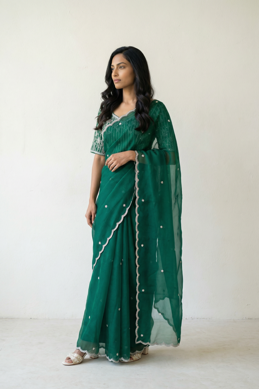 Emerald Green Organza Saree