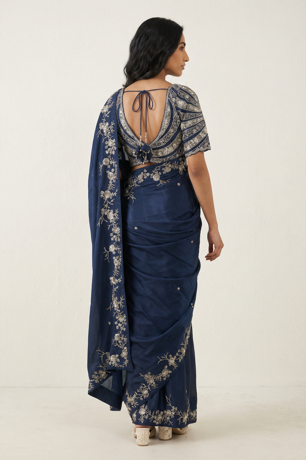 Blue Satin Saree with Sequin Work Border