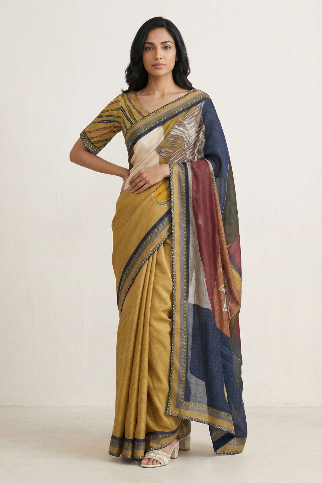 Multicolor Satin Saree with Embellished Border