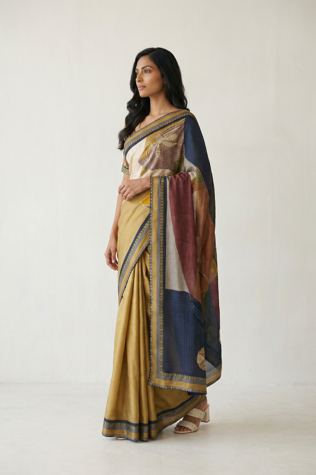 Multicolor Satin Saree with Embellished Border