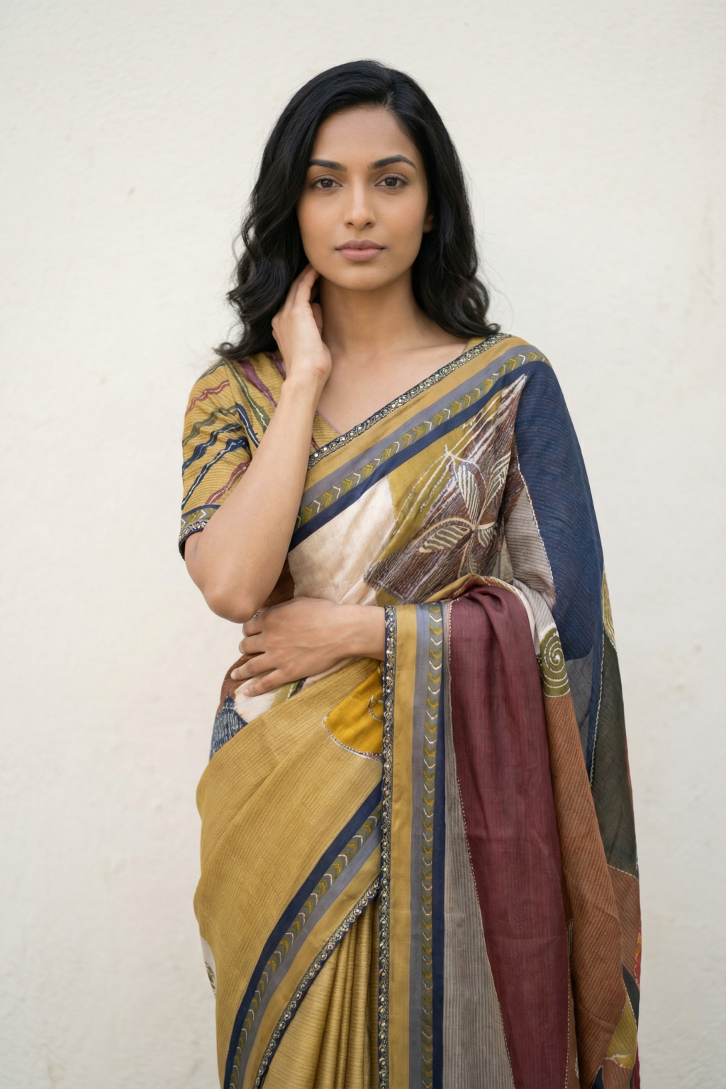 Multicolor Satin Saree with Embellished Border