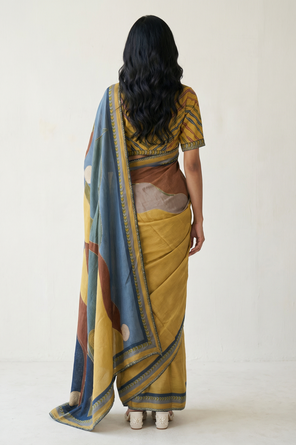 Multicolor Satin Saree with Embellished Border
