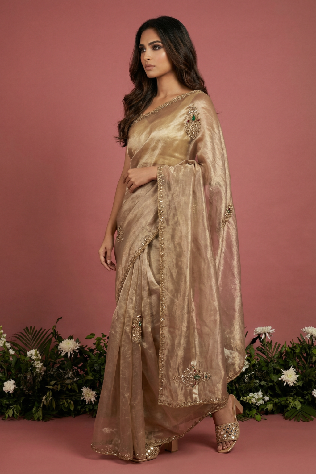 Light Gold Tissue Saree