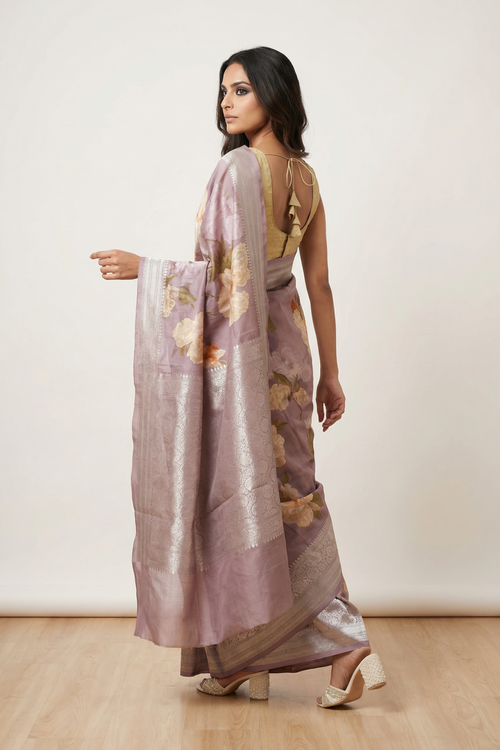 Lilac Banarasi Tussar Saree