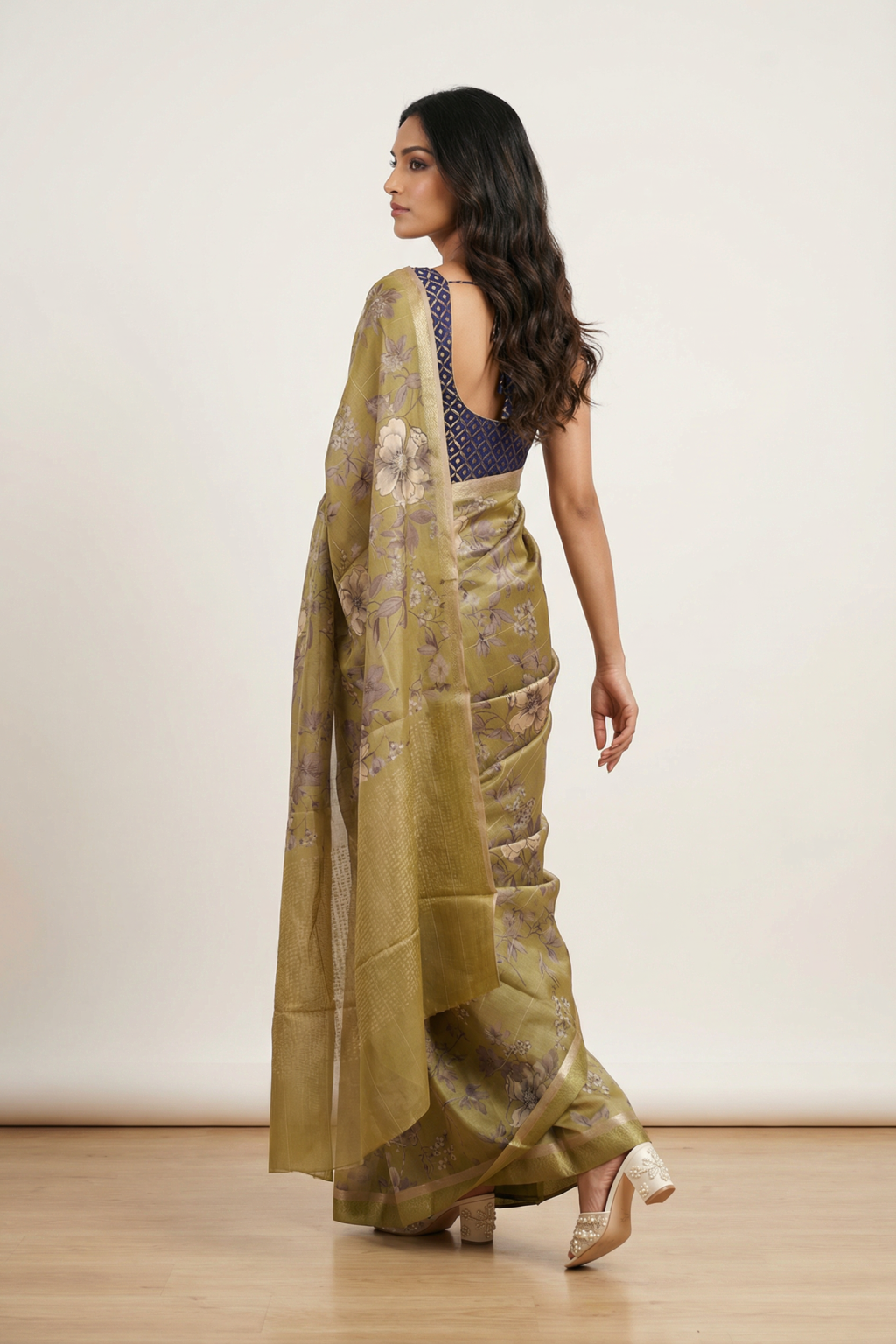 Mehendi Tussar Saree with Zari Stripes