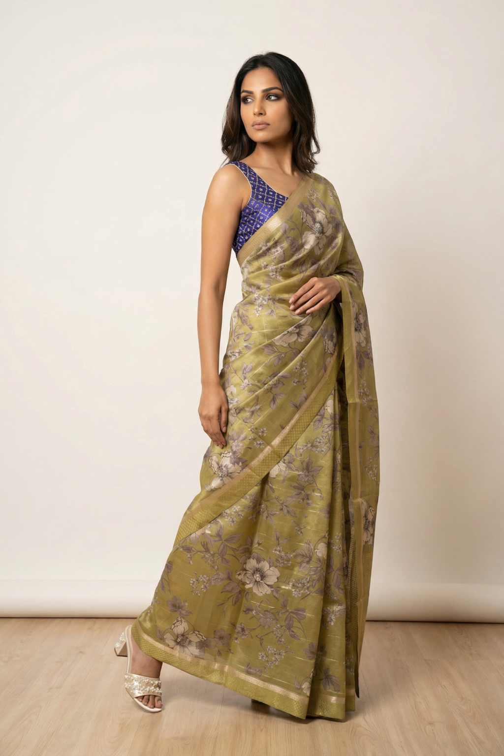 Mehendi Tussar Saree with Zari Stripes