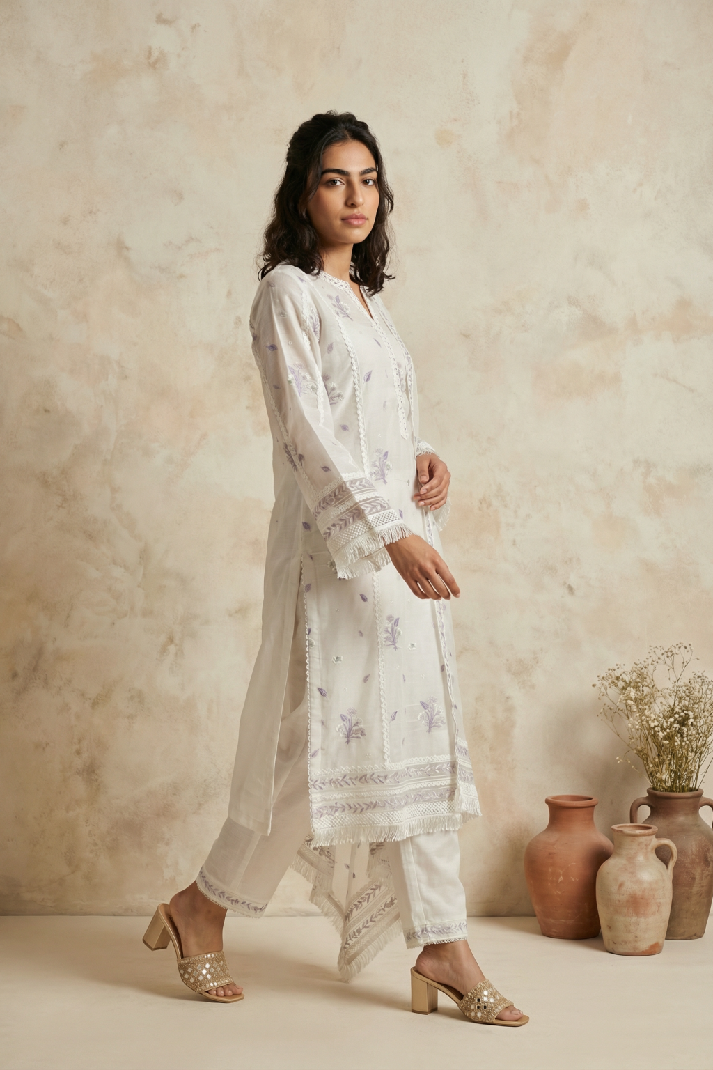 White Mul Cotton Straight Salwar Set