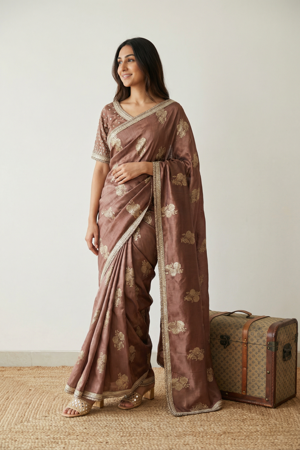 Light Brown Tussar Georgette Saree