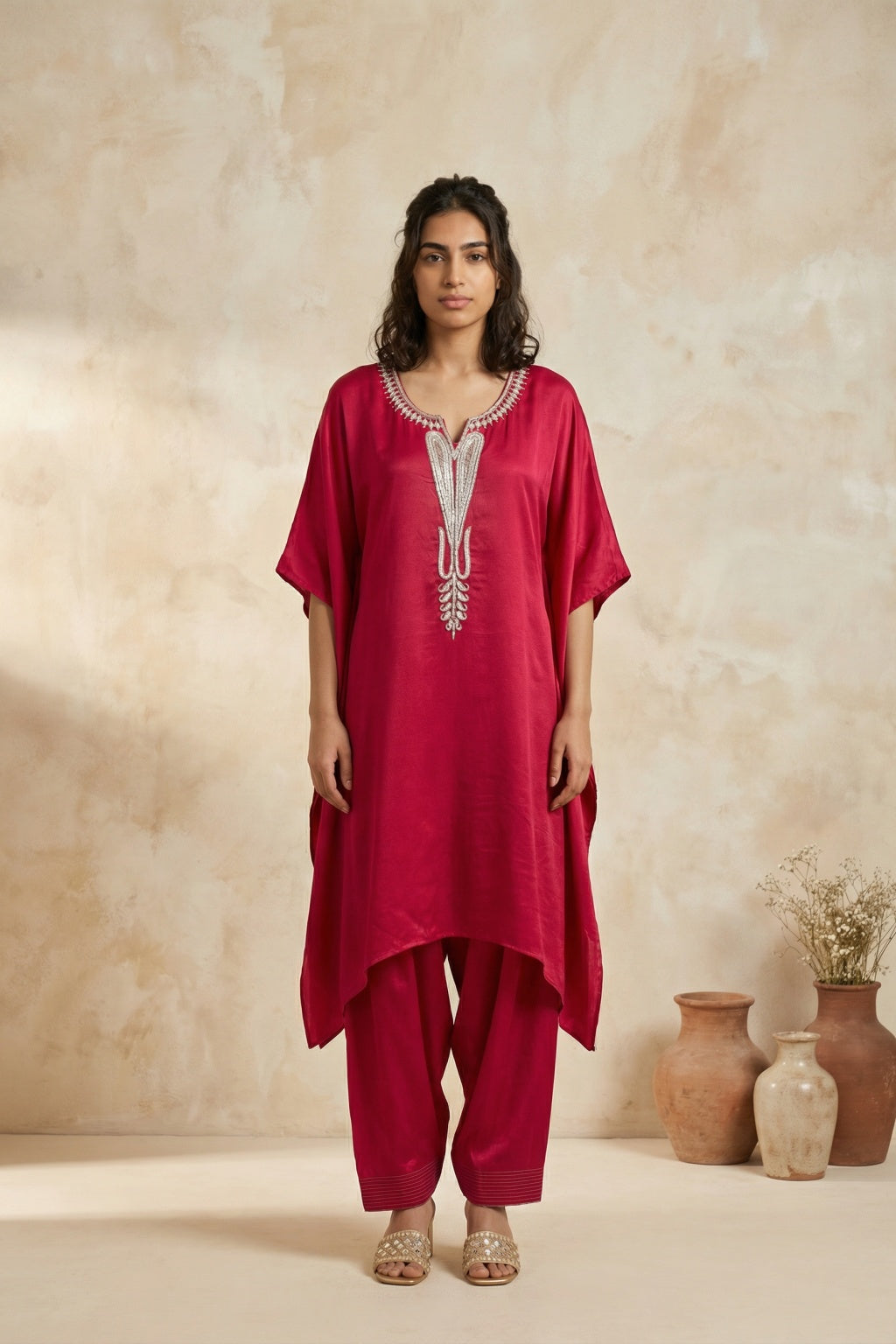Red Crepe Kurta Set - Mokshaa