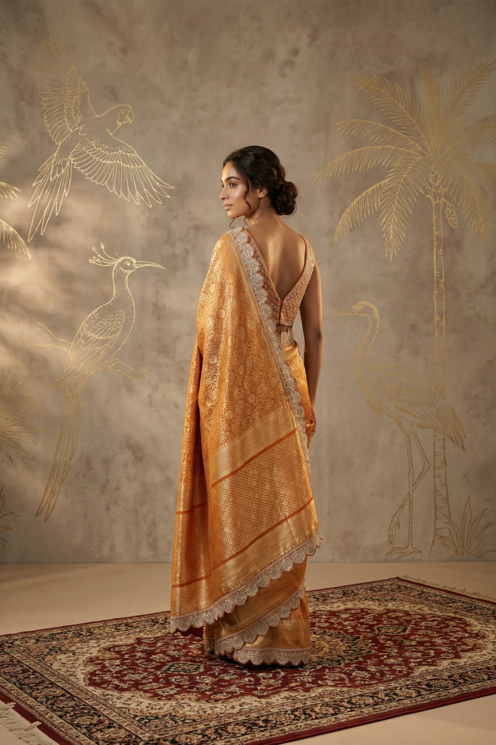 Orange Banarasi Silk Designer Saree with Zardosi Border