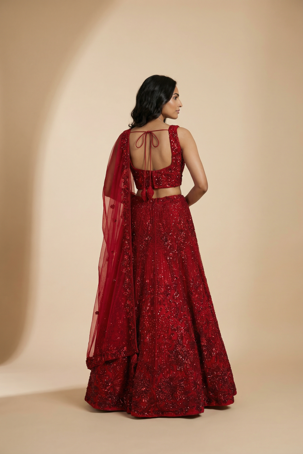 Scarlet Red Net Corset Lehenga Set