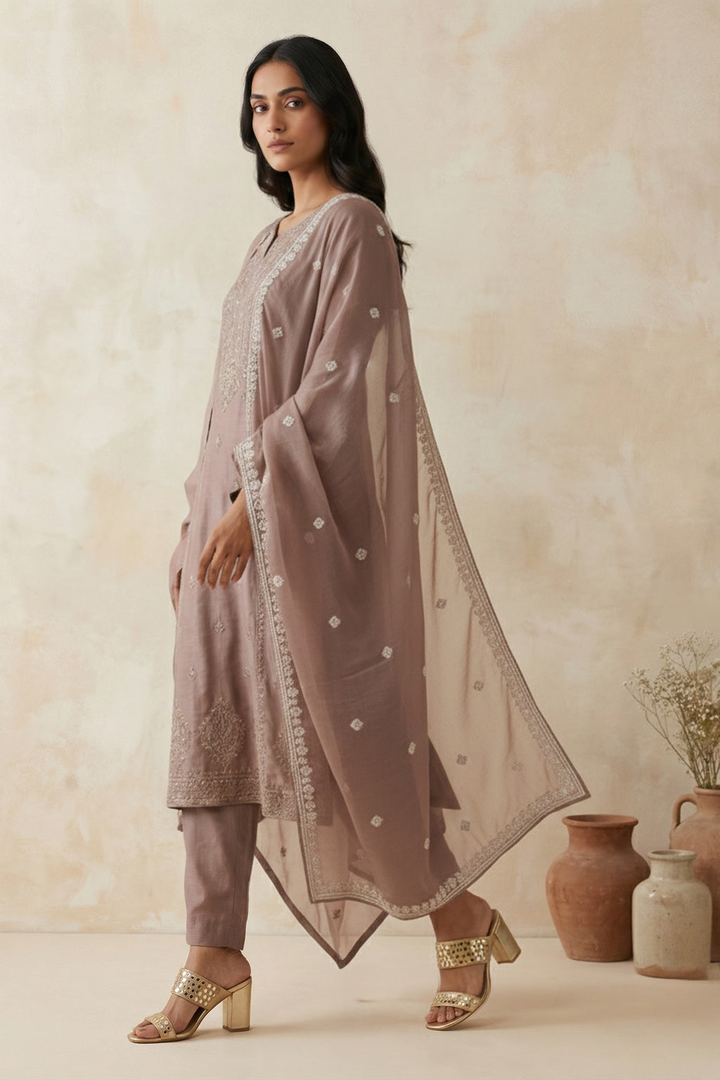 Mauve Mul Cotton Straight Salwar Set