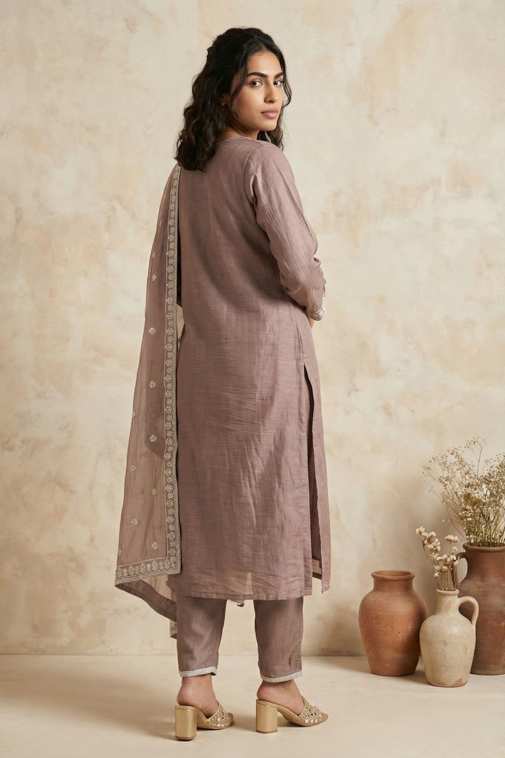Mauve Mul Cotton Straight Salwar Set