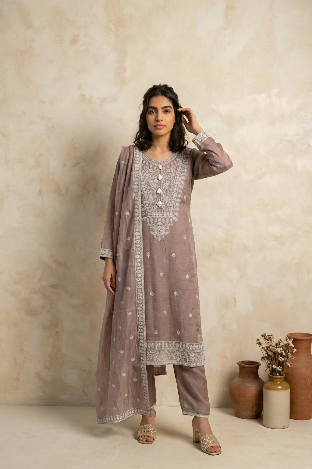 Mauve Mul Cotton Straight Salwar Set