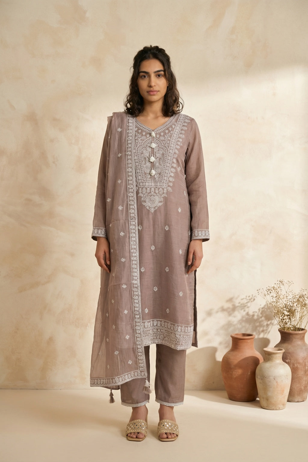 Mauve Mul Cotton Straight Salwar Set