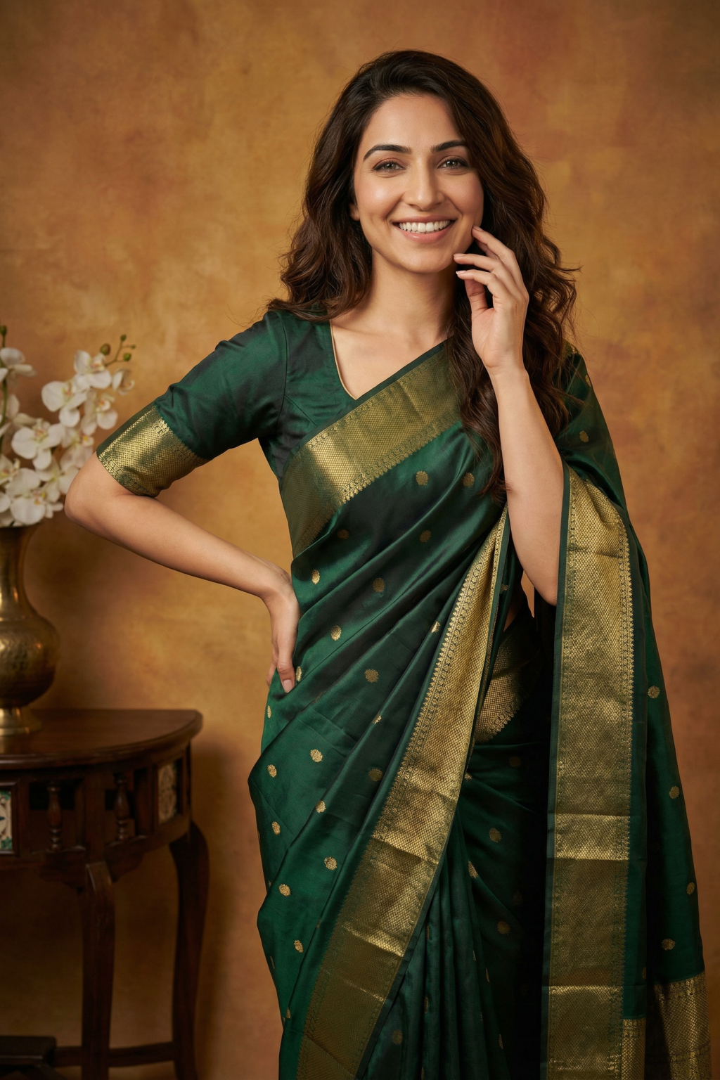 Green Kanchivaram Pattu Saree with Gold Zari Motifs