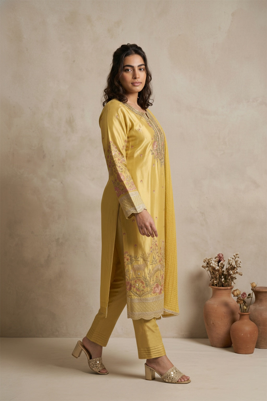Mustard Mul Chanderi Salwar Set