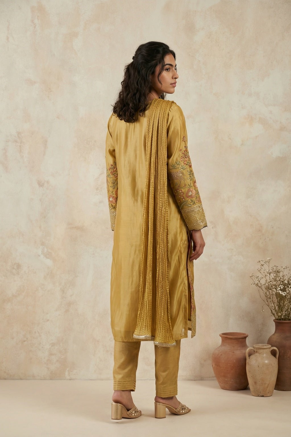 Mustard Mul Chanderi Salwar Set