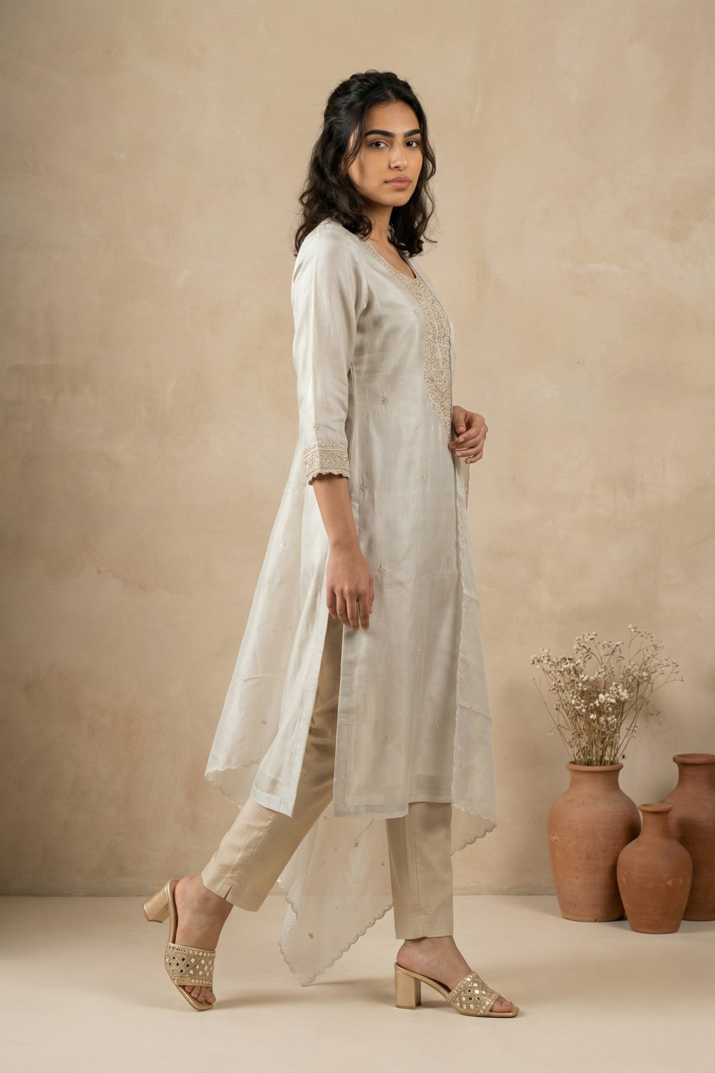 Champagne Gold Tissue Organza Salwar Set