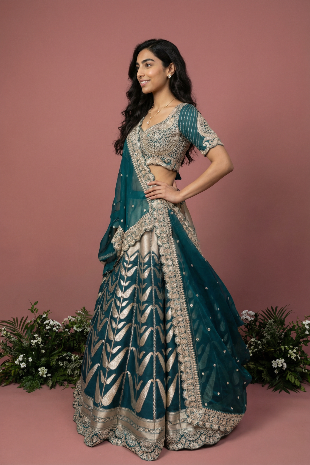 Emerald Green Banarasi Silk Lehenga Set