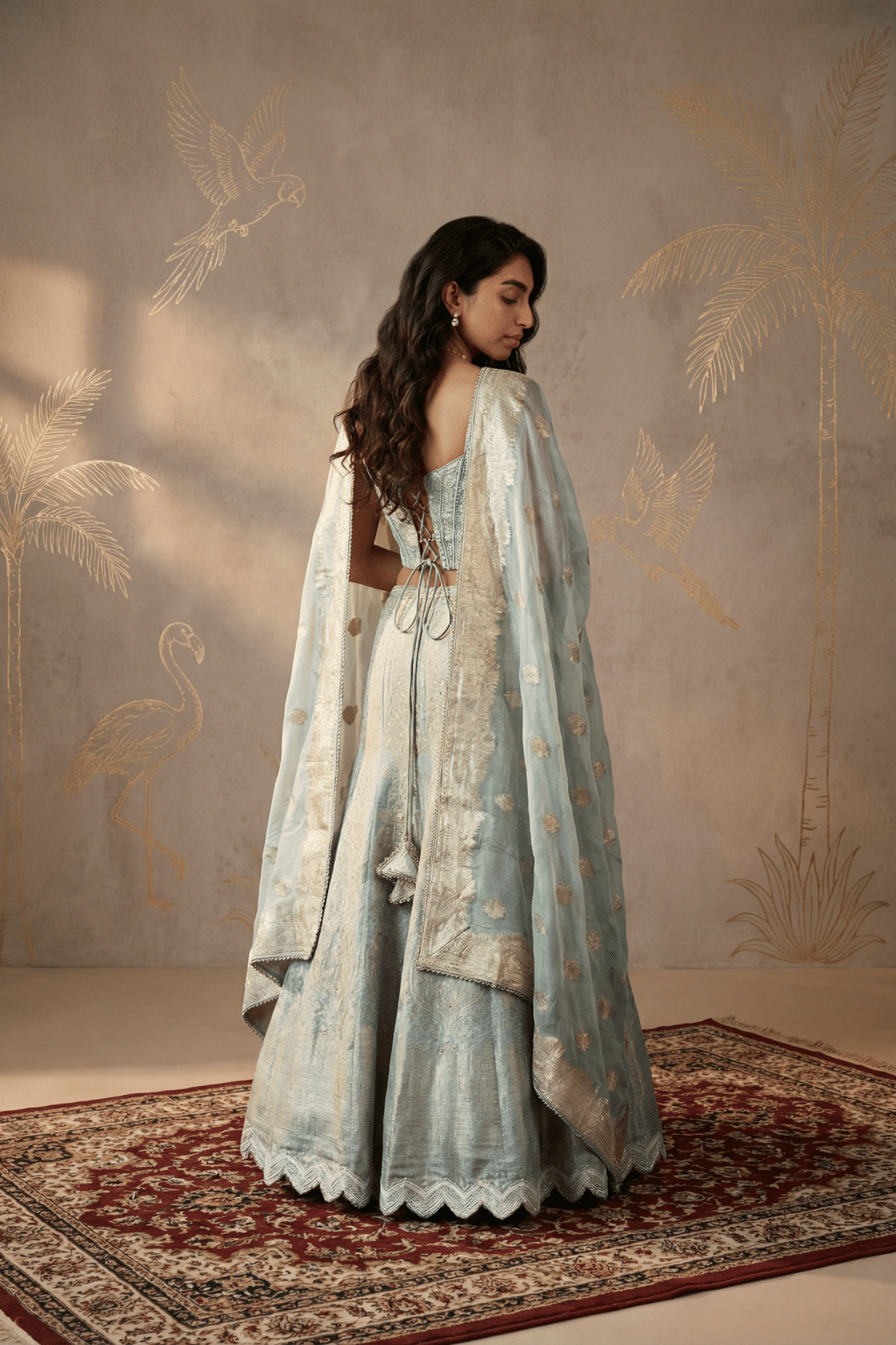 Pastel Green Tissue Banarasi mermaid Lehenga set