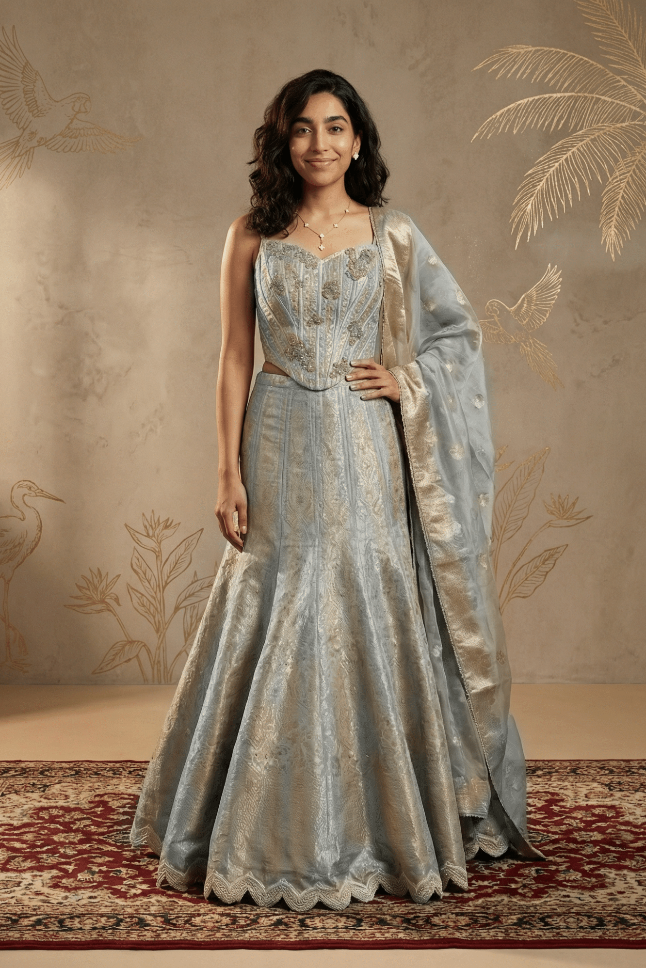 Pastel Green Tissue Banarasi mermaid Lehenga set