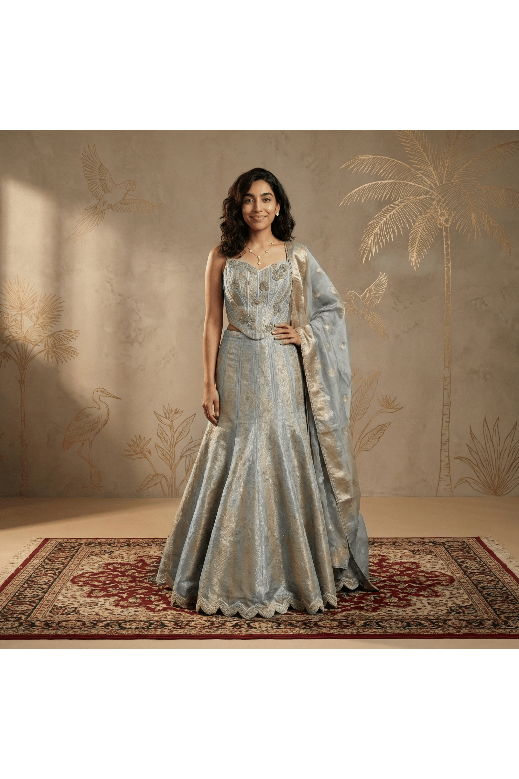 Pastel Green Tissue Banarasi mermaid Lehenga set