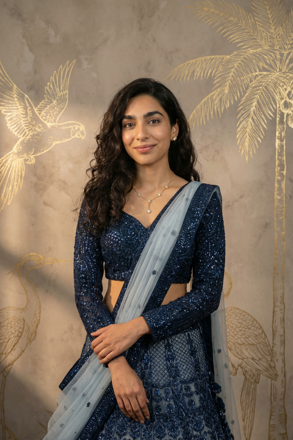 Midnight Blue Sequin Embroidered Lehenga Set