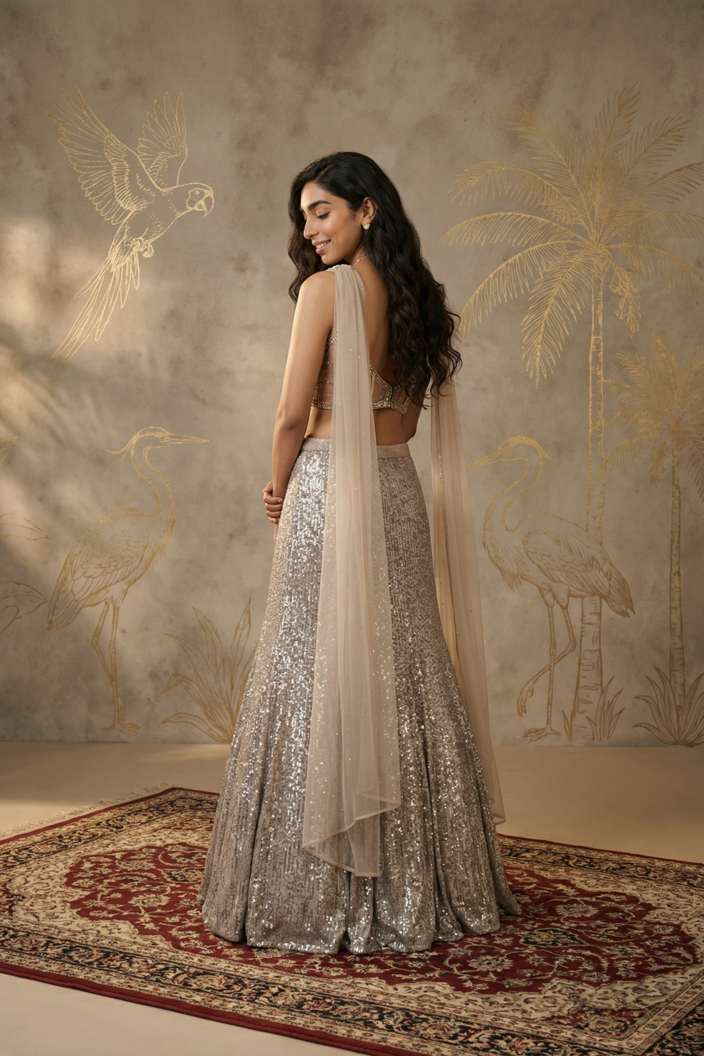 Champagne Net Corset Mermaid Lehenga Set