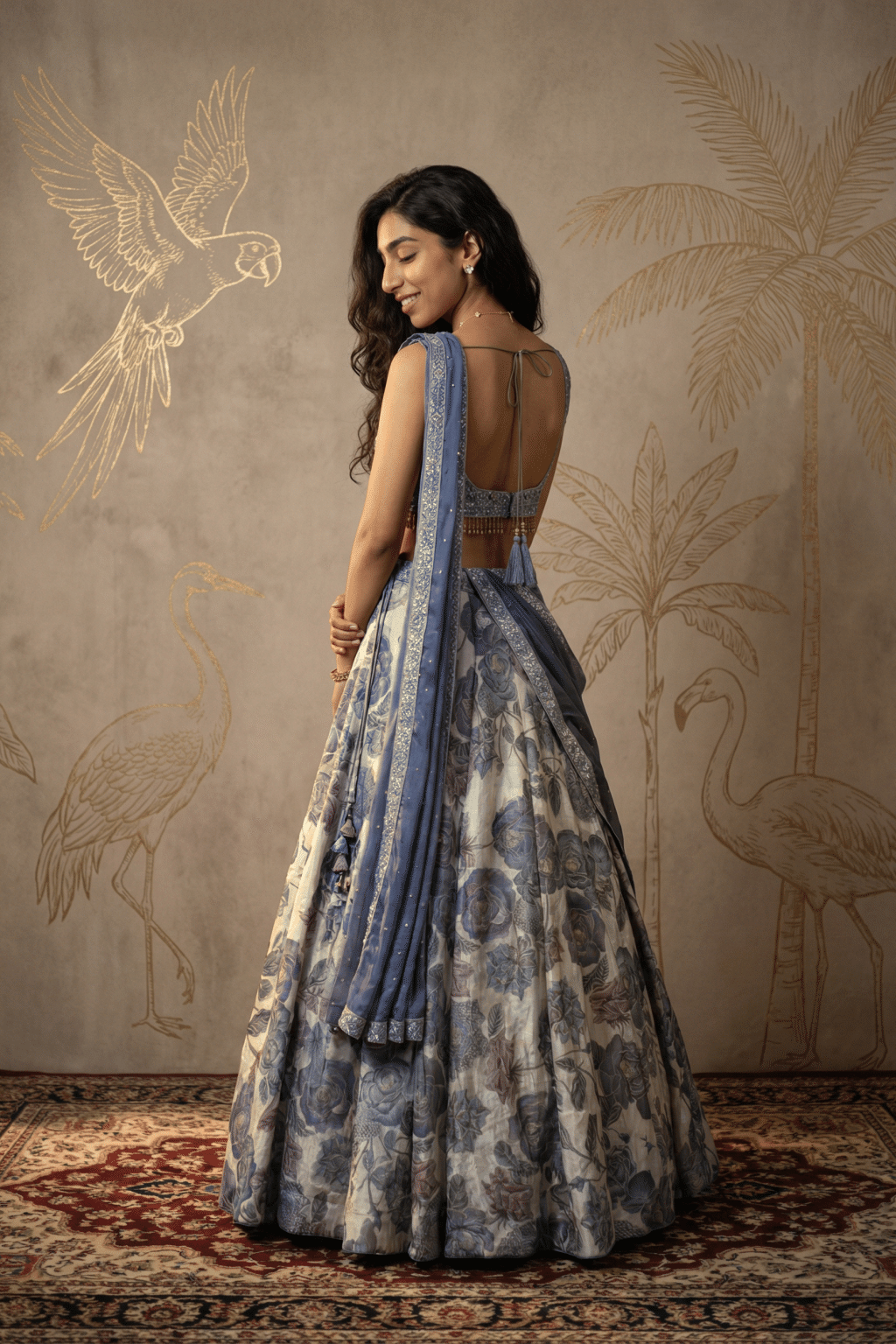 Multicolour Printed Tissue Organza Lehenga Set