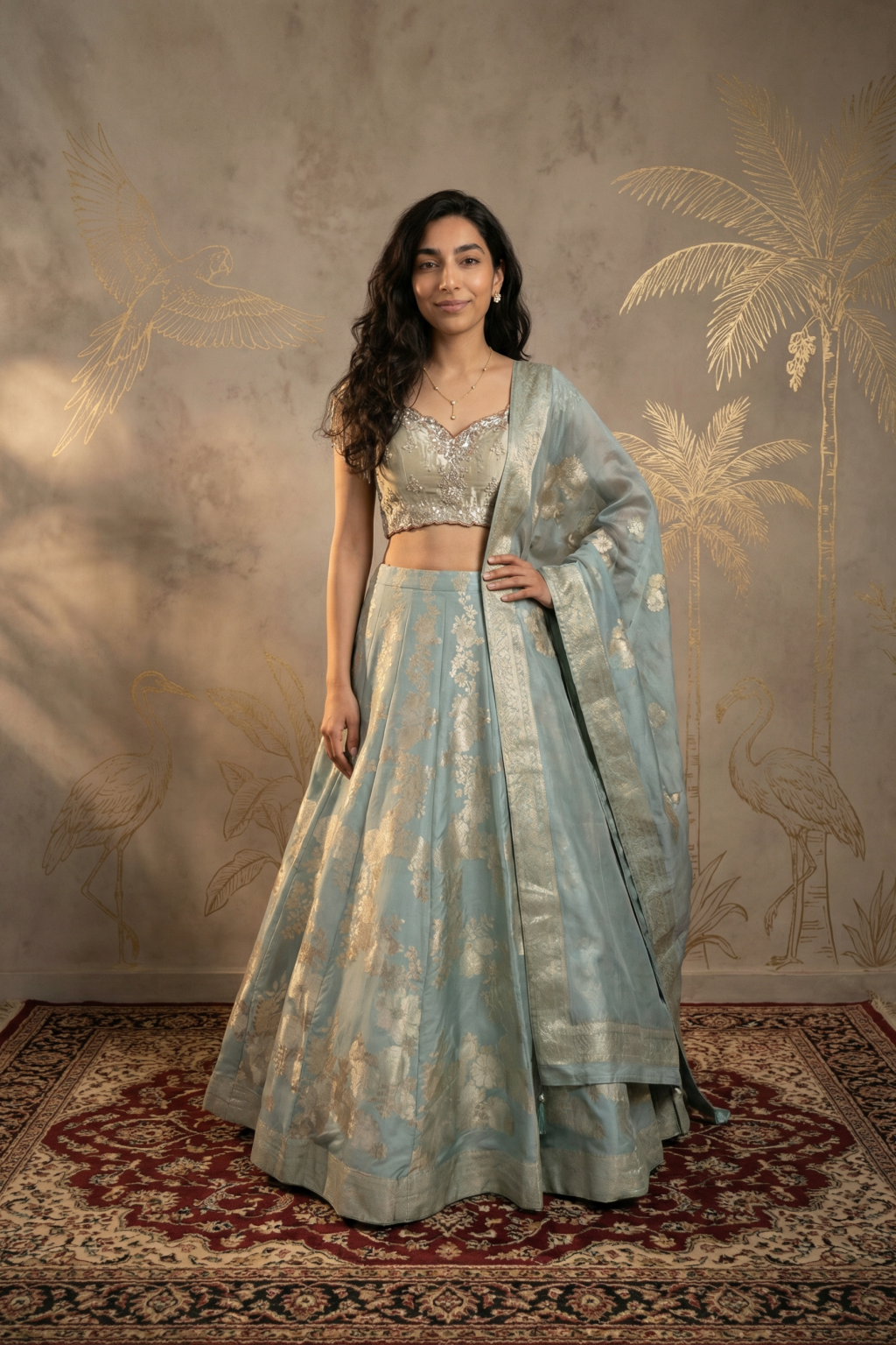 Pastel Green Banarasi Silk Lehenga Set