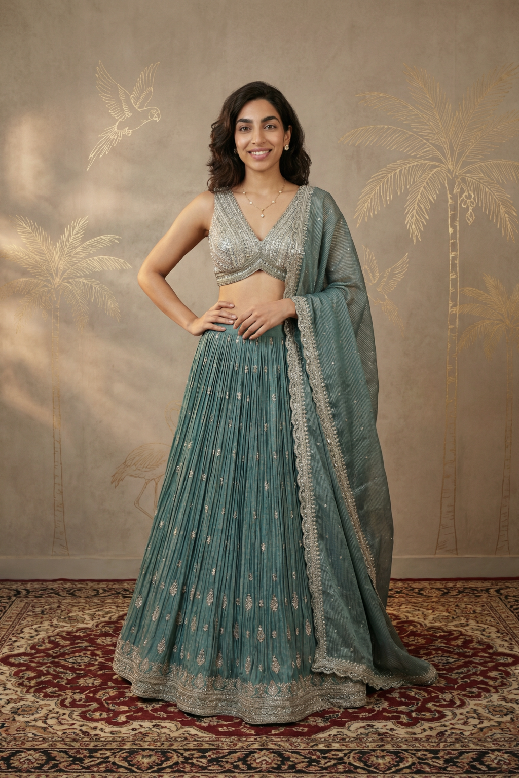 Green Tissue Organza Lehenga Set