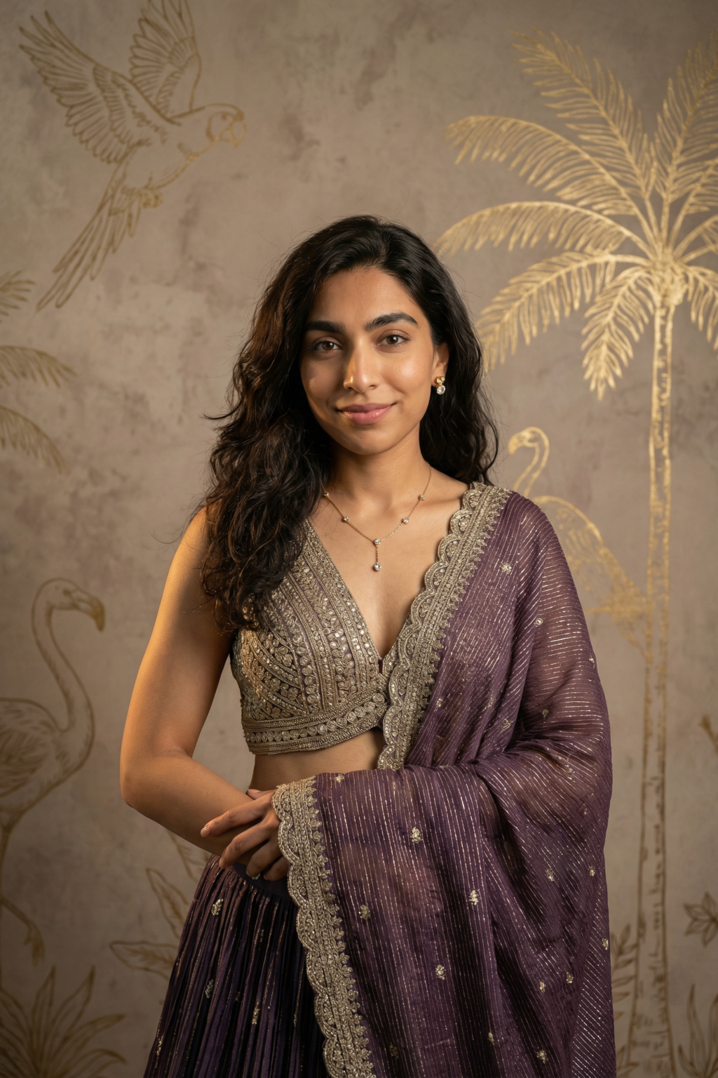 Royal Purple Tissue Organza Embroidered Lehenga Set