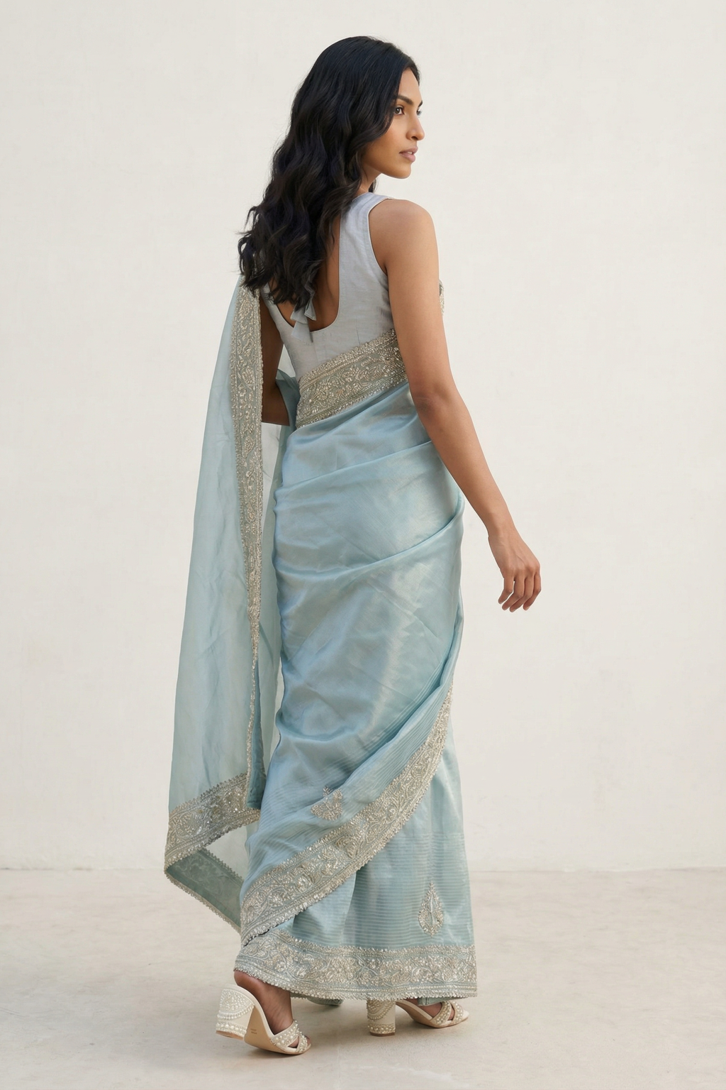 Ice Blue Tissue Saree