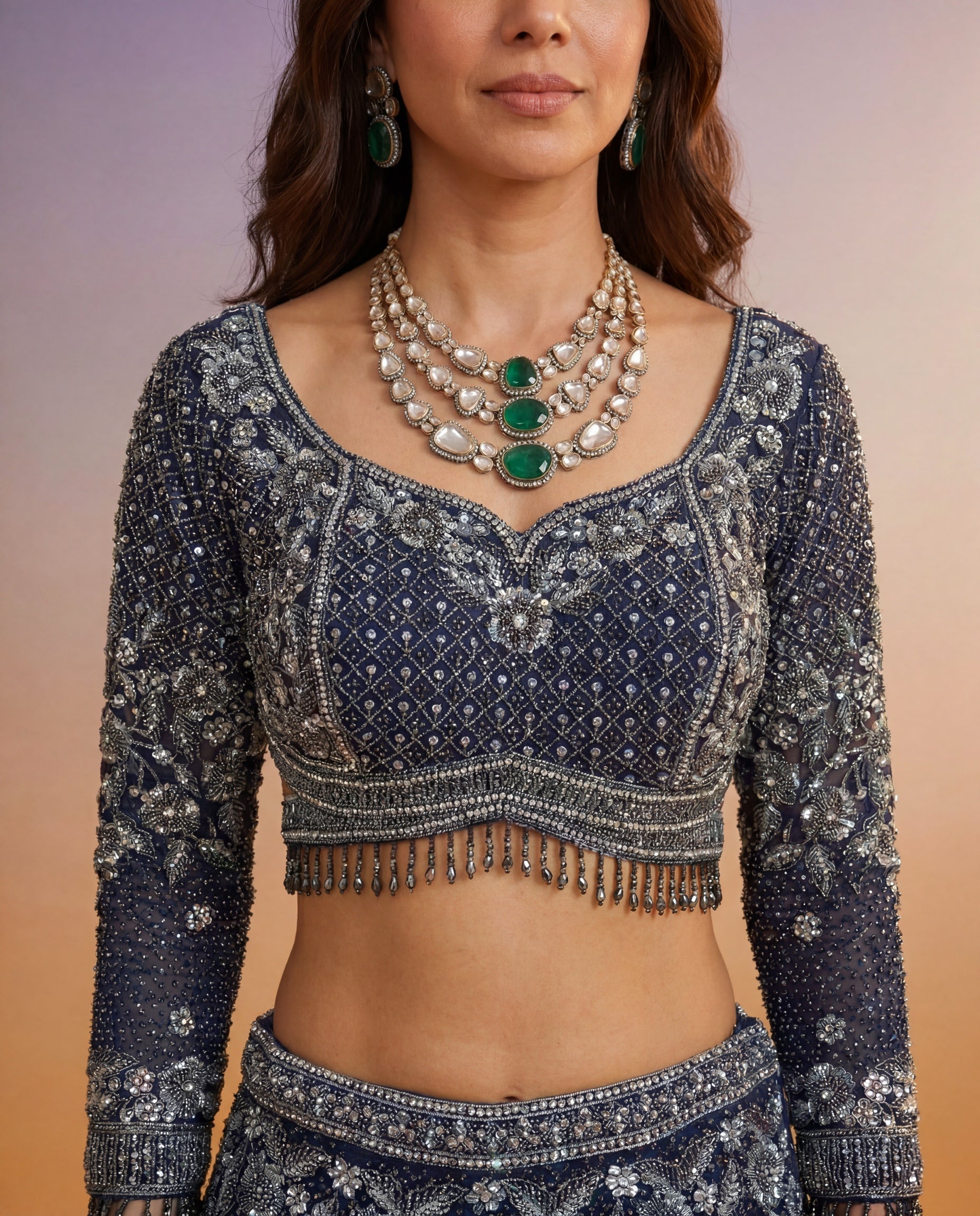 Navy Blue Net Lehenga