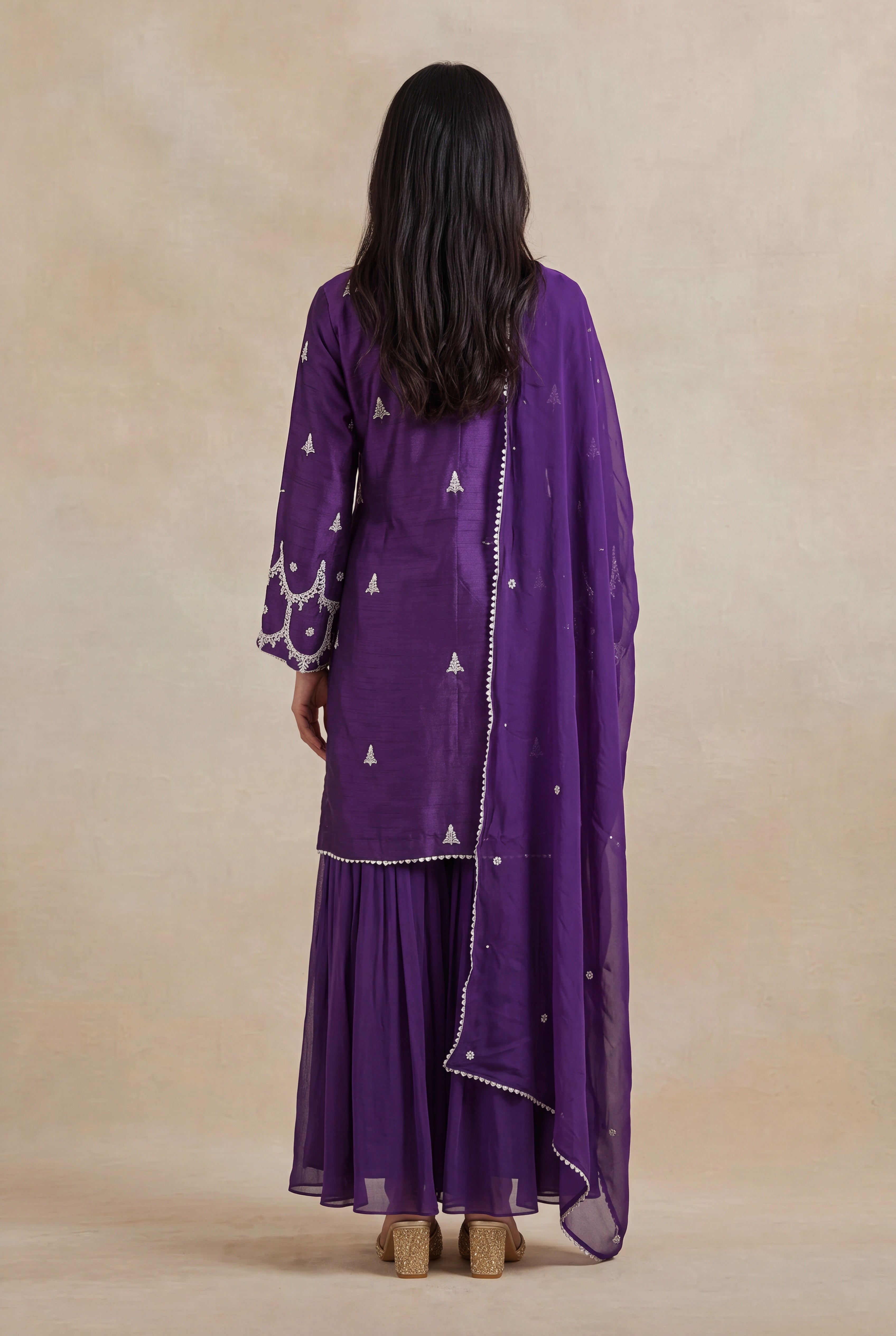 Purple Raw Silk Sharara Set with Zari & Sequin Work
