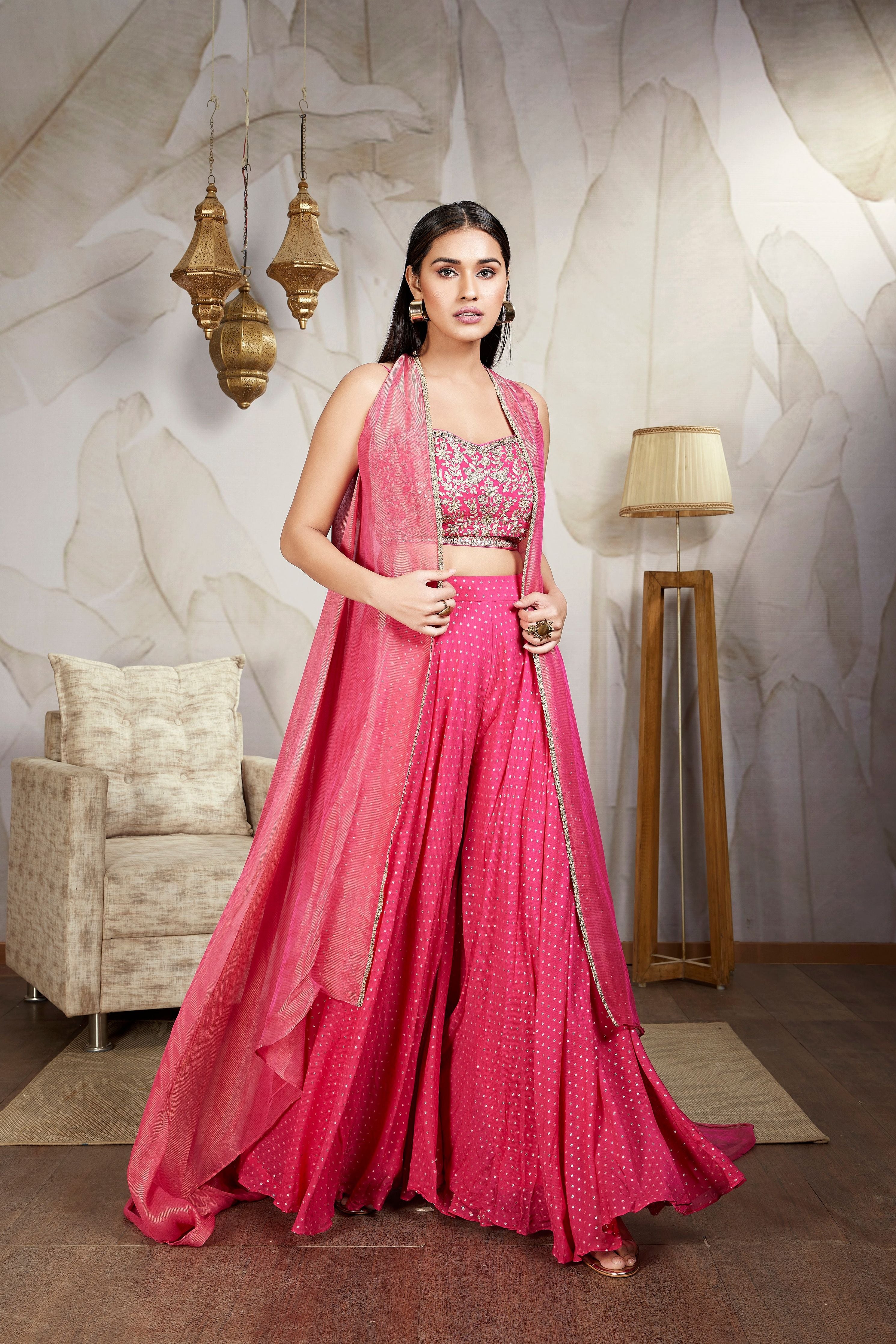 Blush Pink Embellished Premium Silk Cape Set - Mokshaa