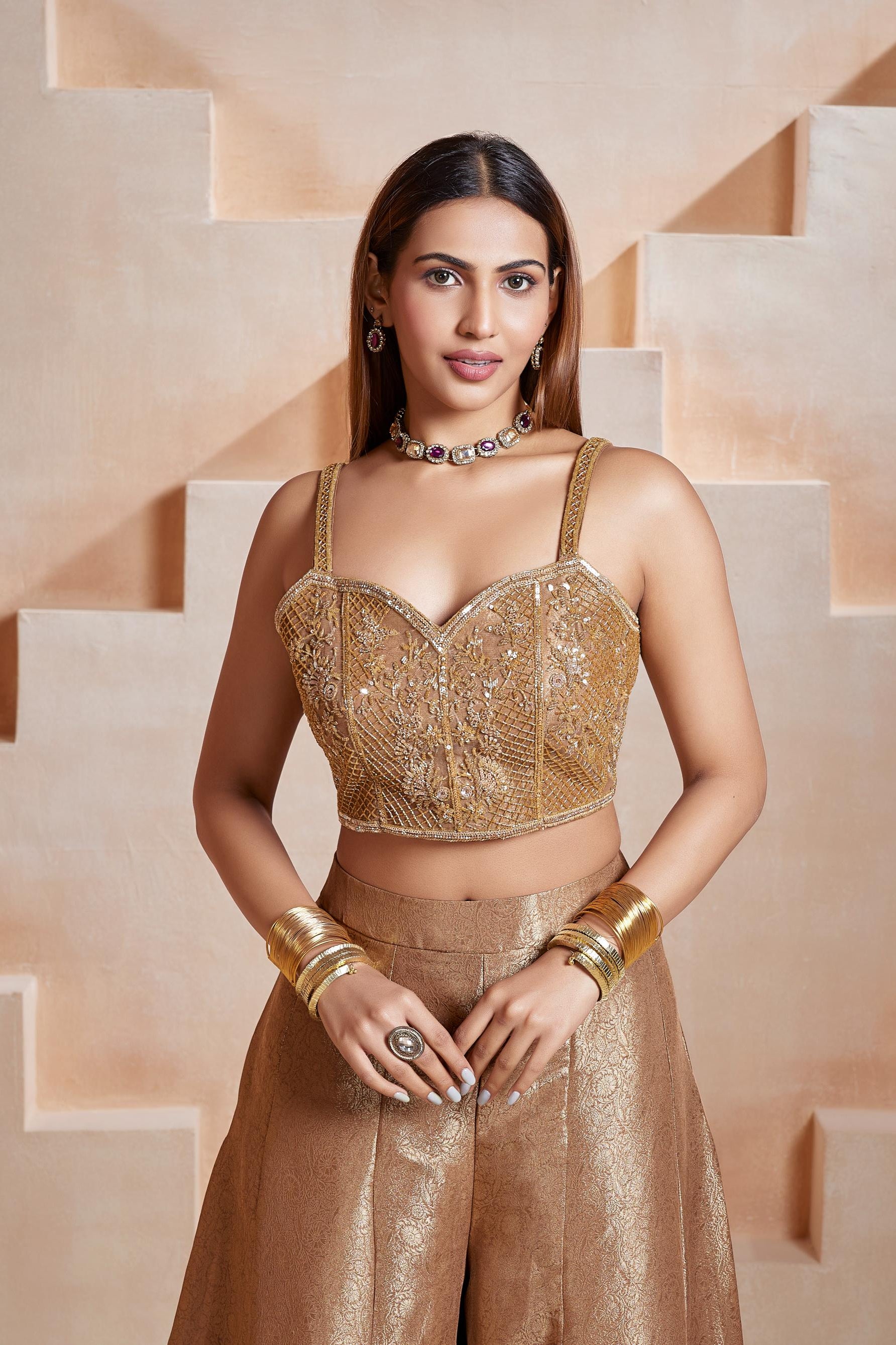 Antique Gold Embroidered Co-Ord Set