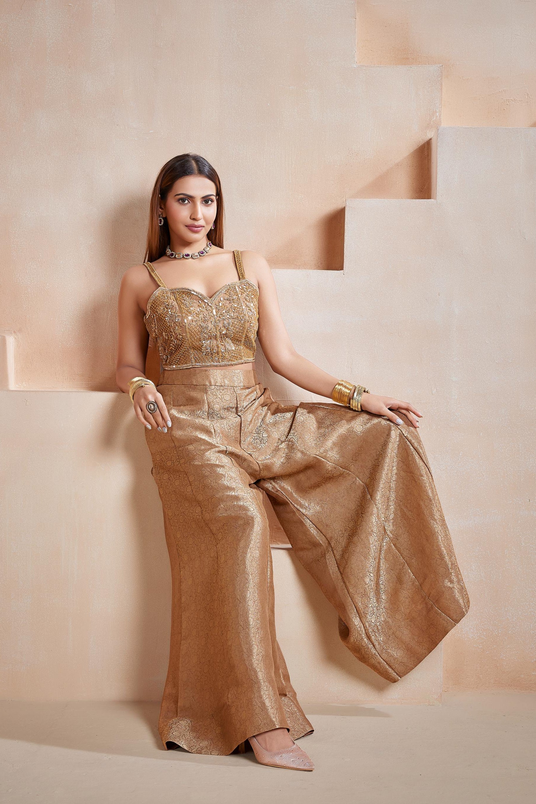 Antique Gold Embroidered Co-Ord Set