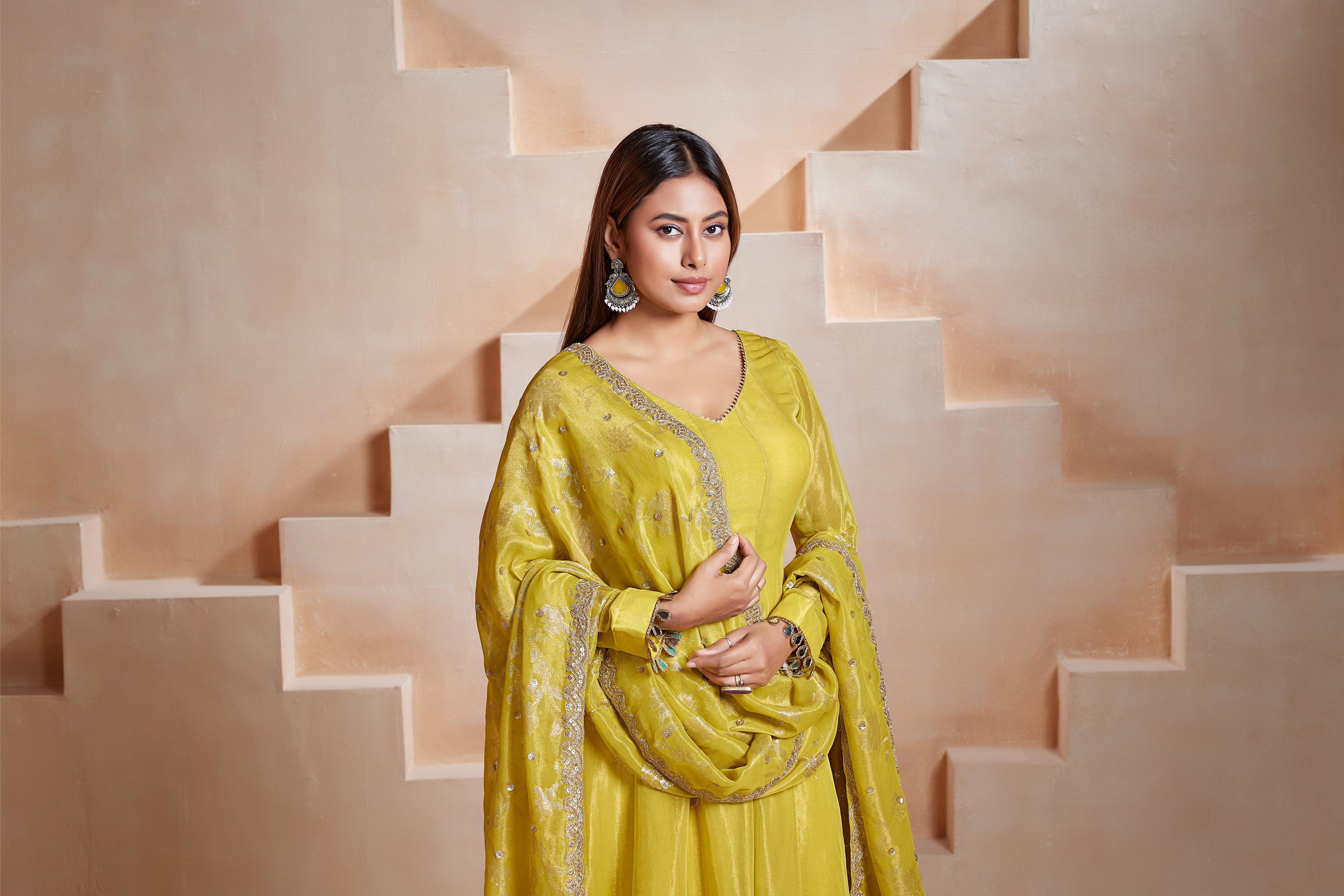 Mustard Yellow Anarkali Palazzo Set